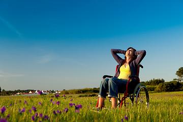 Image showing Handicapped woman on wheelchair