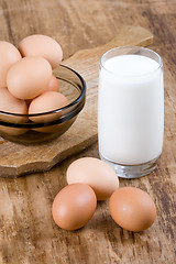 Image showing brown eggs and glass of milk