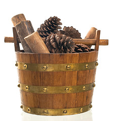 Image showing Basket with pine and wood