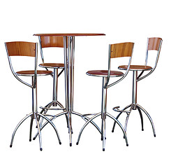 Image showing Four Tall Bar Stools at a Table