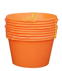 Image showing Stack of Orange Buckets