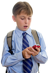 Image showing School boy child sms texting