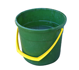 Image showing Green Bucket Half full with Dirty Water