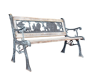 Image showing Old Bleached Park Bench with Zoo Theme 