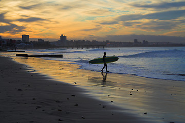 Image showing Sunset surf