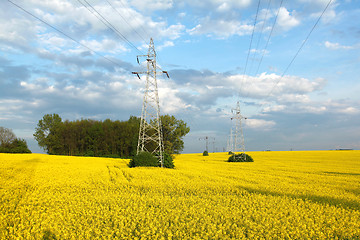 Image showing Electric pylons and farmland