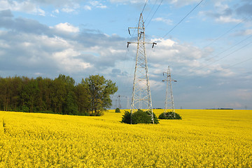 Image showing Electric pylons and farmland