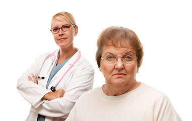 Image showing Concerned Senior Woman with Doctor Behind
