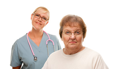 Image showing Concerned Senior Woman with Doctor Behind

