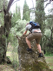 Image showing Man climbing a rock