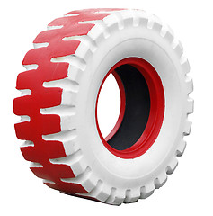 Image showing Tractor Back Tyre Painted Red and White