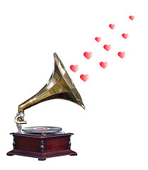 Image showing Antique Gramophone with Hearts