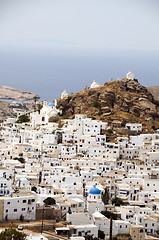 Image showing the chora capital landscape with view of aegean sea Ios Cyclades