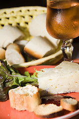 Image showing French cheese appetizer with Rose wine