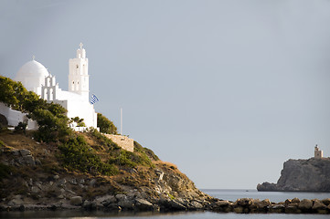 Image showing greek island architecture bell tower church Ios Cyclades island 