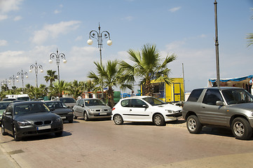 Image showing palm tree lined Athens Avenue and promenade Larnaca Cyprus