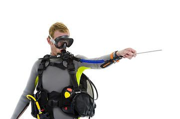 Image showing male diver with pointer