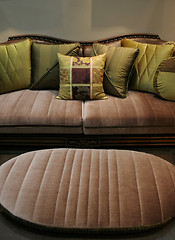 Image showing Green sofa and matching chair - home interiors