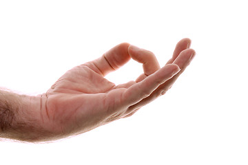 Image showing male hand hanging down isolated on white