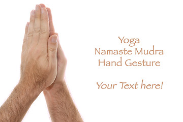 Image showing yogic hand position Namaste Anjali mudra on white