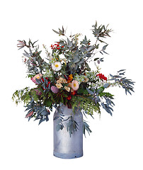 Image showing Large Floral Arrangement in an Old Milk Can 