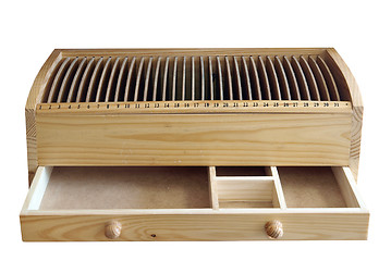 Image showing Wooden CD Rack with Open Drawer 