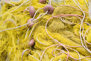 Image showing Fishing tackle: net, float, rope close-up