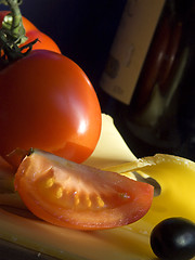 Image showing Tomatoes, olive and cheese