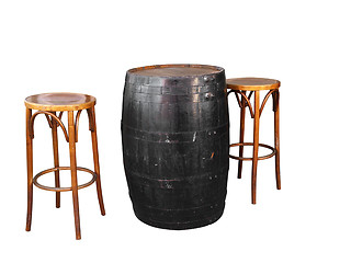 Image showing Barrel with Two Cane Stools 