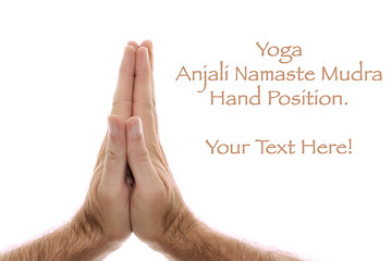 Image showing yogic hand position Anjali Namaste mudra on white