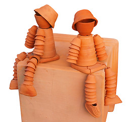 Image showing Two Terracotta Flower Pot Men