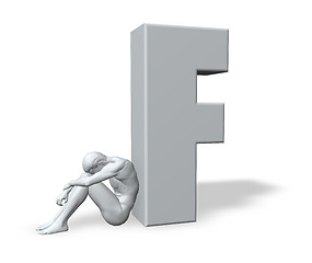 Image showing sitting man leans on uppercase letter f