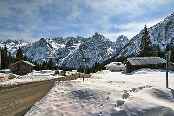 Image showing Snow on the Dolomites Mountains, Italy