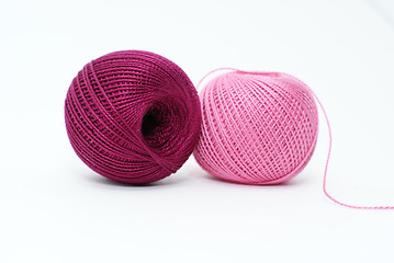 Image showing knitting with pink and purple yarn