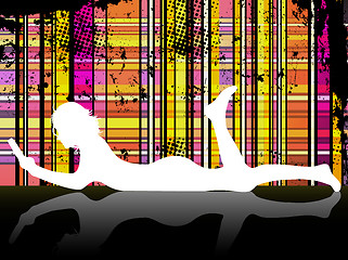 Image showing Silhouette of girl reading laying on the floor.