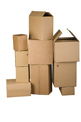 Image showing Brown different cardboard boxes arranged in stack