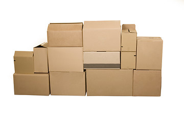 Image showing Brown cardboard boxes arranged in stack