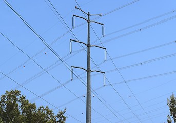 Image showing Overhead power transmission line on sky background