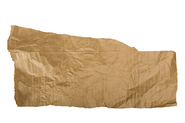 Image showing Piece of brown paper, torn on white