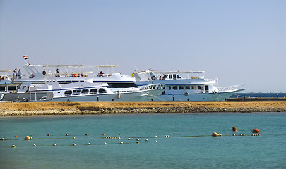 Image showing White yachts near the beach in Red sea