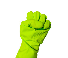 Image showing Fist sign in green vinyl glove