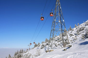 Image showing Cable car ski lift over mountain landscape