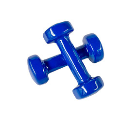 Image showing Blue fitness dumbbells