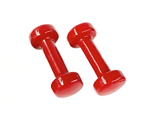 Image showing Red fitness dumbbells