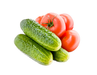 Image showing Fresh tomatoes and cucumbers