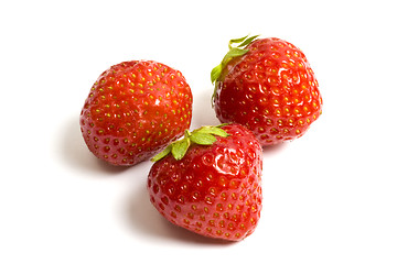 Image showing Three fresh strawberries