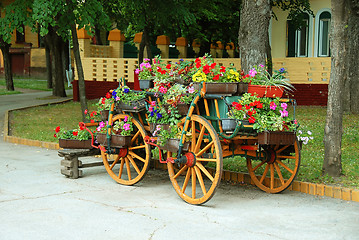 Image showing Decorative cart with flowerpots