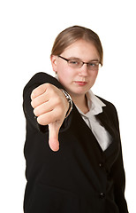 Image showing thumbs down young business woman
