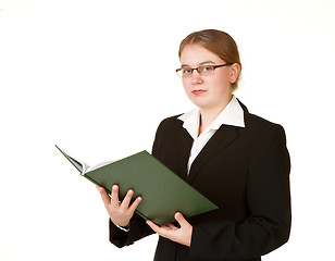 Image showing young business woman with ledger