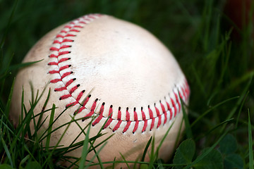 Image showing Old Baseball in the Grass